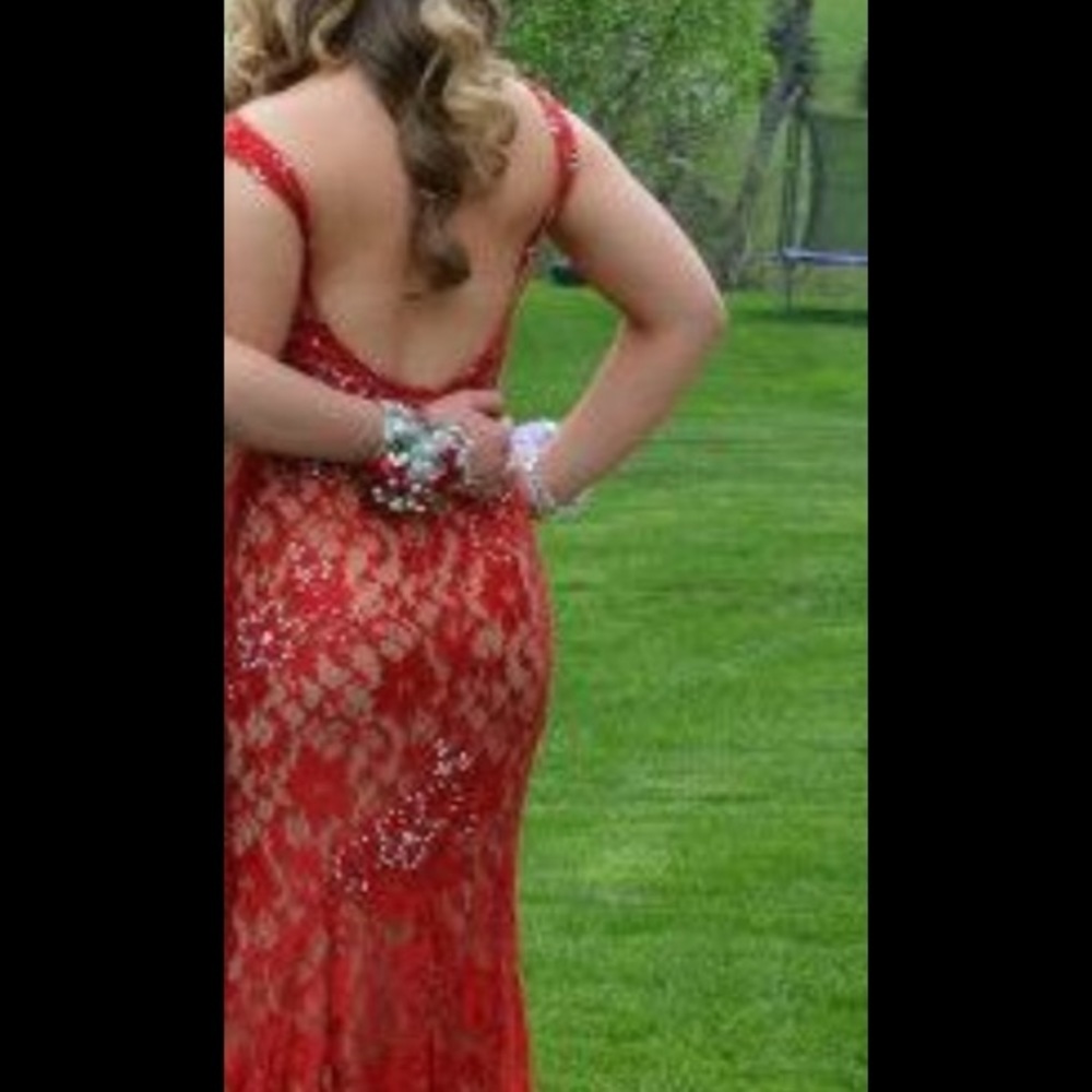 Jovani Off the Shoulder Red Dress w/ Rhinestones